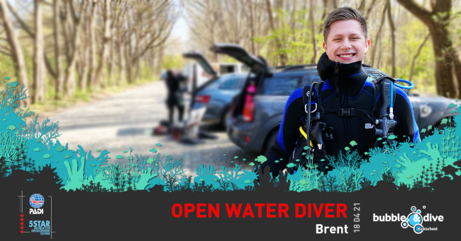 Proficiat Brent! Open Water Diver bij Bubble and Dive