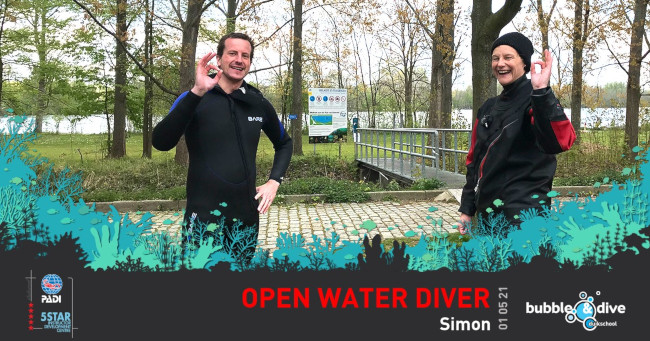 Proficiat Simon! Open Water Diver bij Bubble and Dive
