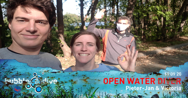 Proficiat Victoria en Pieter-Jan! Open Water Divers bij Bubble and Dive