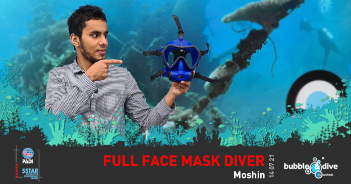 Proficiat Frederik met het behalen van je PADI Advanced Open Water Diver brevet Full Face Mask Diver Moshin