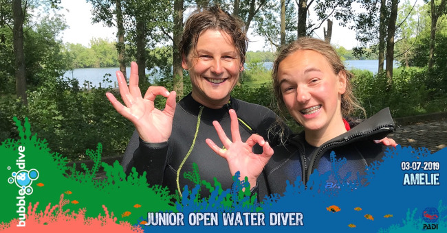 Proficiat Amélie met het behalen van je PADI Junior Open Water Diver brevet!