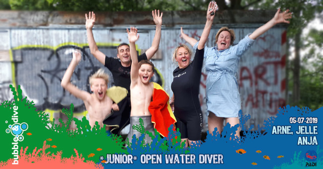 Proficiat Arne, Jelle en Anja met het behalen van jullie PADI Junior Open Water Diver en PADI Open Water Diver brevet!