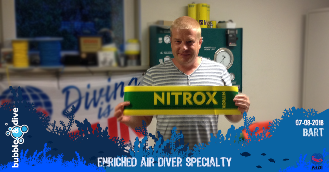 Proficiat Bart met het behalen van je PADI Nitrox brevet!