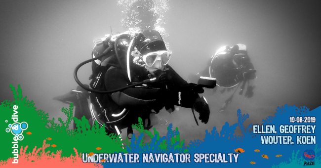 Proficiat Ellen, Geoffrey, Wouter en Koen met het behalen van jullie Underwater Navigator brevet!