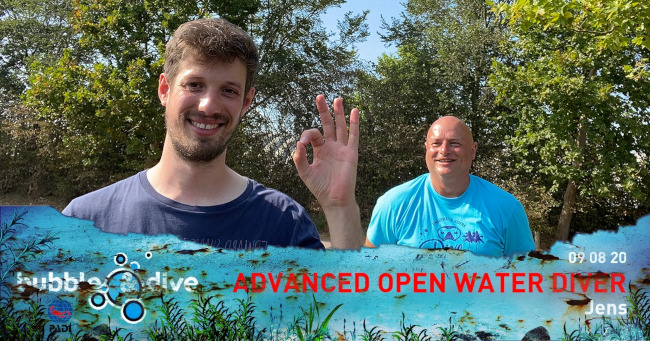 Proficiat Jens met het behalen van je PADI Advanced Open Water Diver brevet