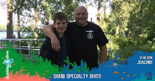 Proficiat Joachim met het behalen van je Specialty Delayed Surface Marker Buoy (DSMB)