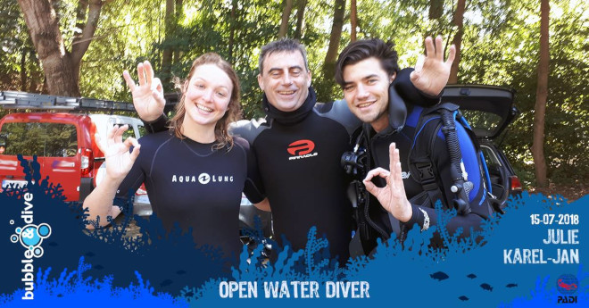 Proficiat Julie en Karel-Jan met het behalen van jullie PADI open Water Diver brevet!