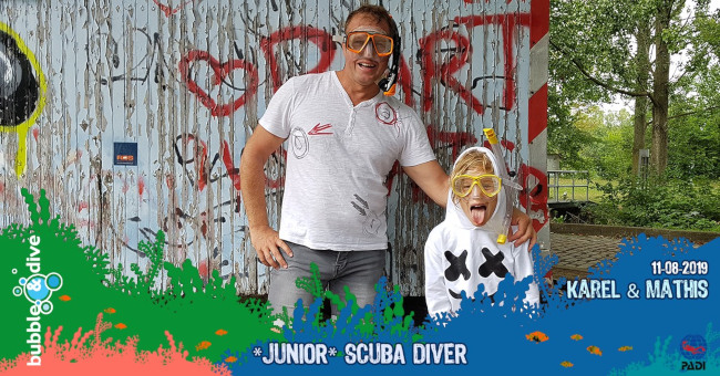 Proficiat Karel en Mathis met het behalen van jullie Junior Scuba Diver en Scuba Diver brevet!