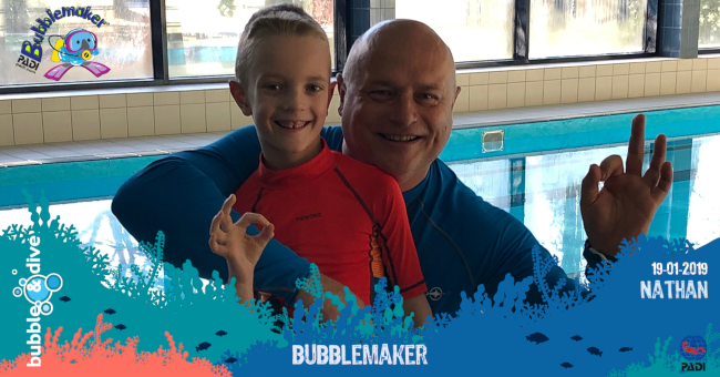 Proficiat Nathan met het behalen van je PADI Bubblemaker brevet!