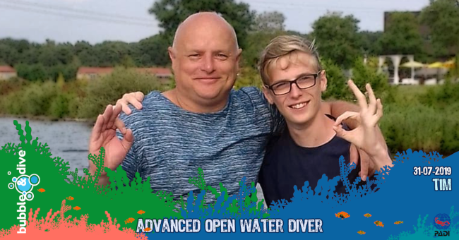 Proficiat Tim met het behalen van je PADI Advanced Open Water Diver brevet!