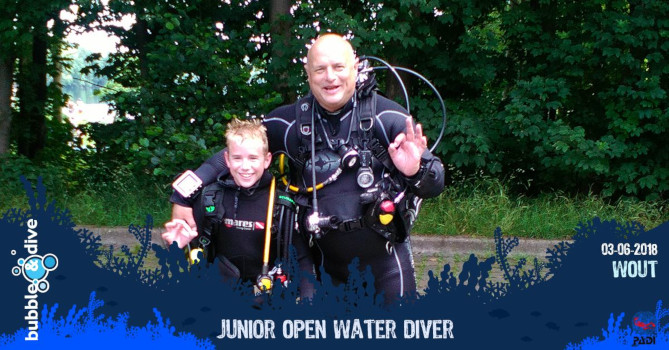 Proficiat Wout met het behalen van je PADI Junior Open Water Diver brevet!