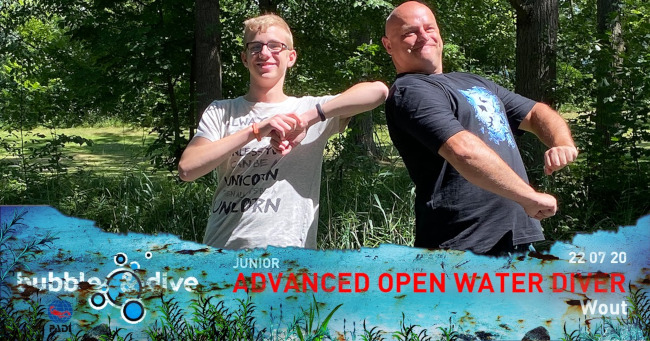 Proficiat Wout met het behalen van je PADI Junior Advanced Open Water Diver brevet